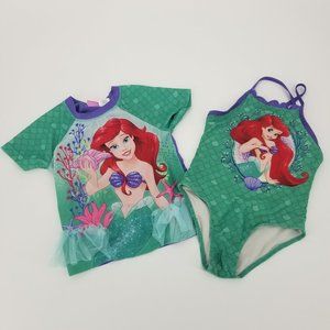 Disney Princess Little Mermaid Ariel Rash Guard Swimsuit 2 Piece Set 5T k488